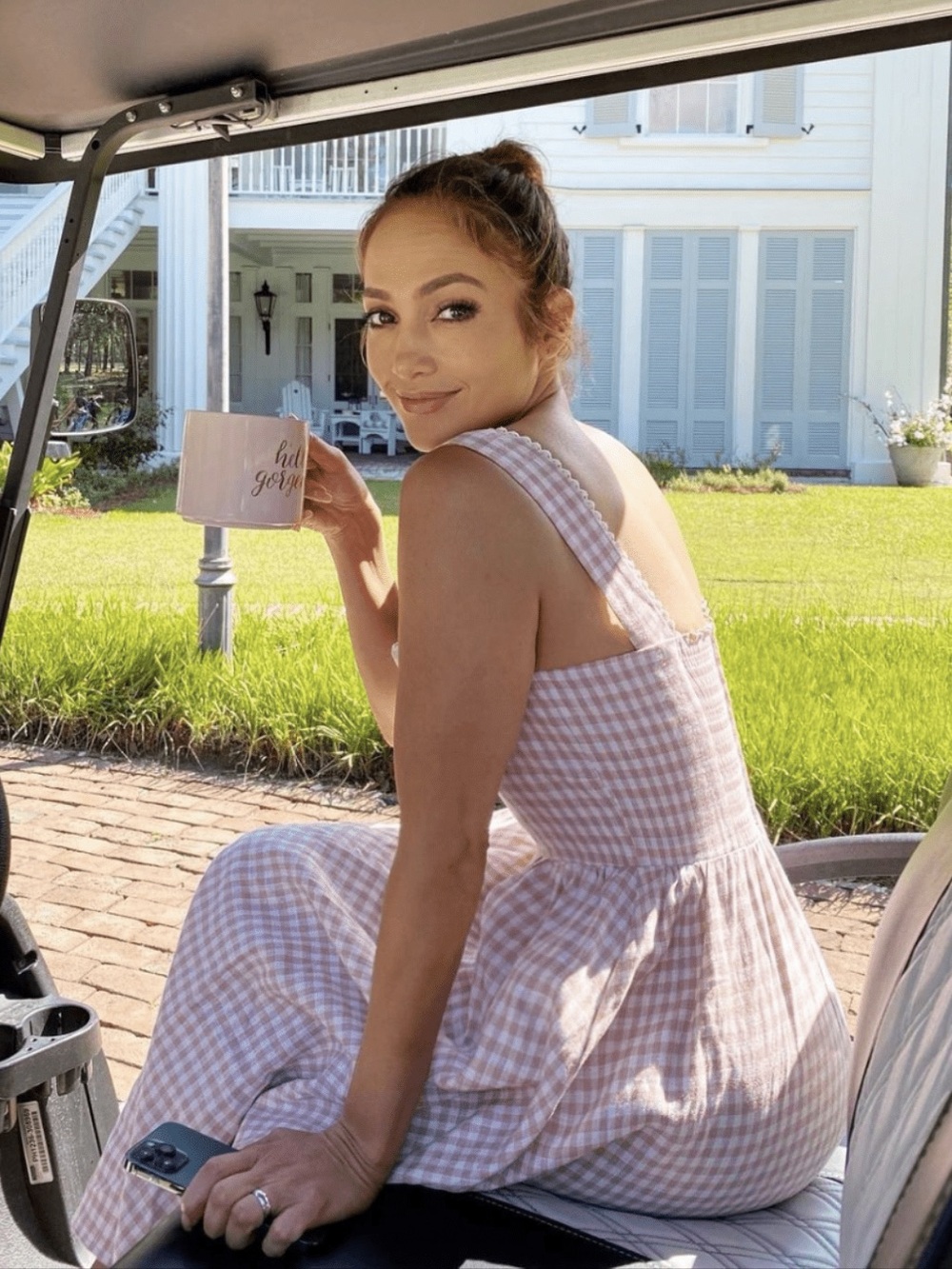 Reformation Tagliatelle Linen Dress in Blush Check